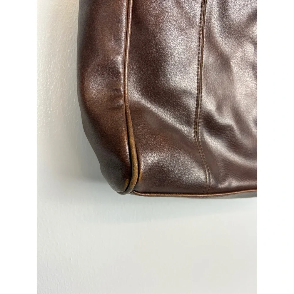 Nine West Brown Faux Leather Shoulder Bag Tote Purse 90s Y2K Neutral Fall Earthy